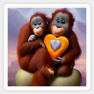 Cute Monkeys holding Heart - Valentine's Day gift Sticker